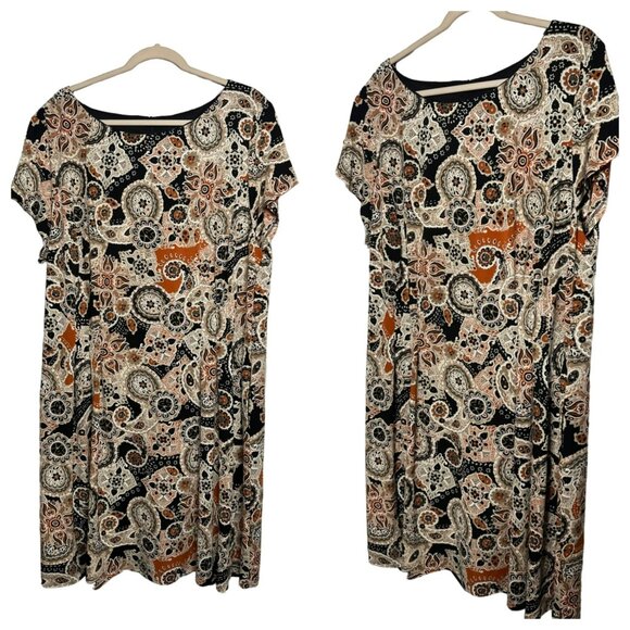 NWT Connected Apparel Paisley Pattern Short Sleeve Brown Ladies Dress SZ 20W - Picture 1 of 7